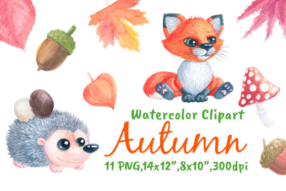 Autumn Hedgehog Fox Watercolor