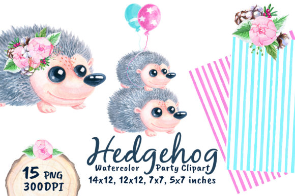 Cute Hedgehog Baby Shower Watercolor PNG
