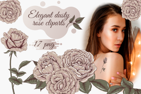 Dusty Rose Flower Digital Cliparts