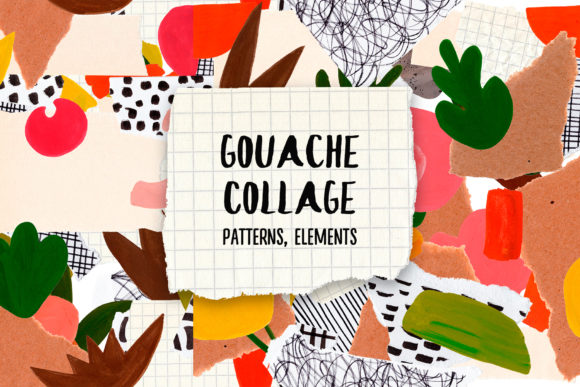 Gouache Paper Collage Cliparts Patterns