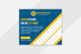 Horizontal Banner Blue Yellow Square Pat and Media Type Vectors for Modern Advertising