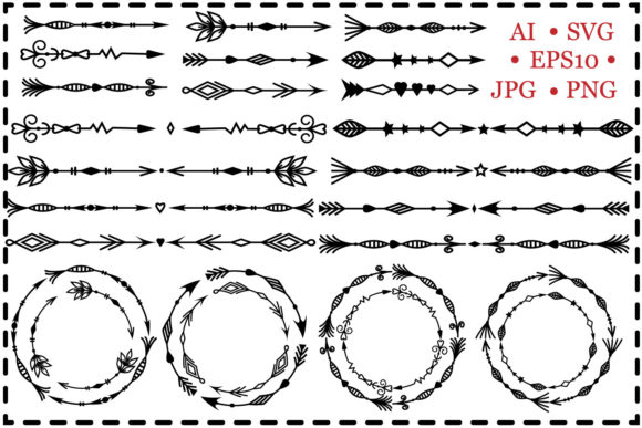 Set of Openwork Arrows and Round Frames for Creative Workflows